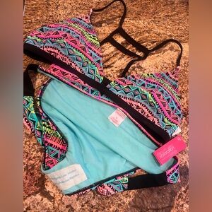 NWT size-XL bright neon colors XHILARATION bikini, cute back, adjustable straps